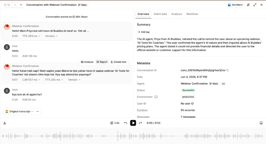 Webinar confirmation Voice Agent call log